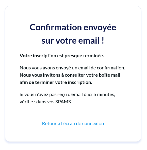 Message de confirmation d'inscription