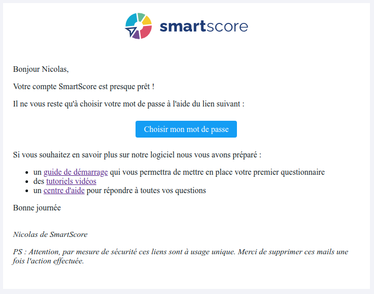 Email de confirmation d'inscription